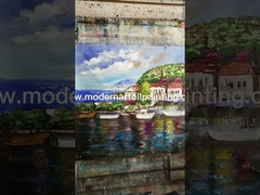 হাতে আঁকা লাল নৌকা ডকে বিমূর্ত এক্রাইলিক পেন্টিং